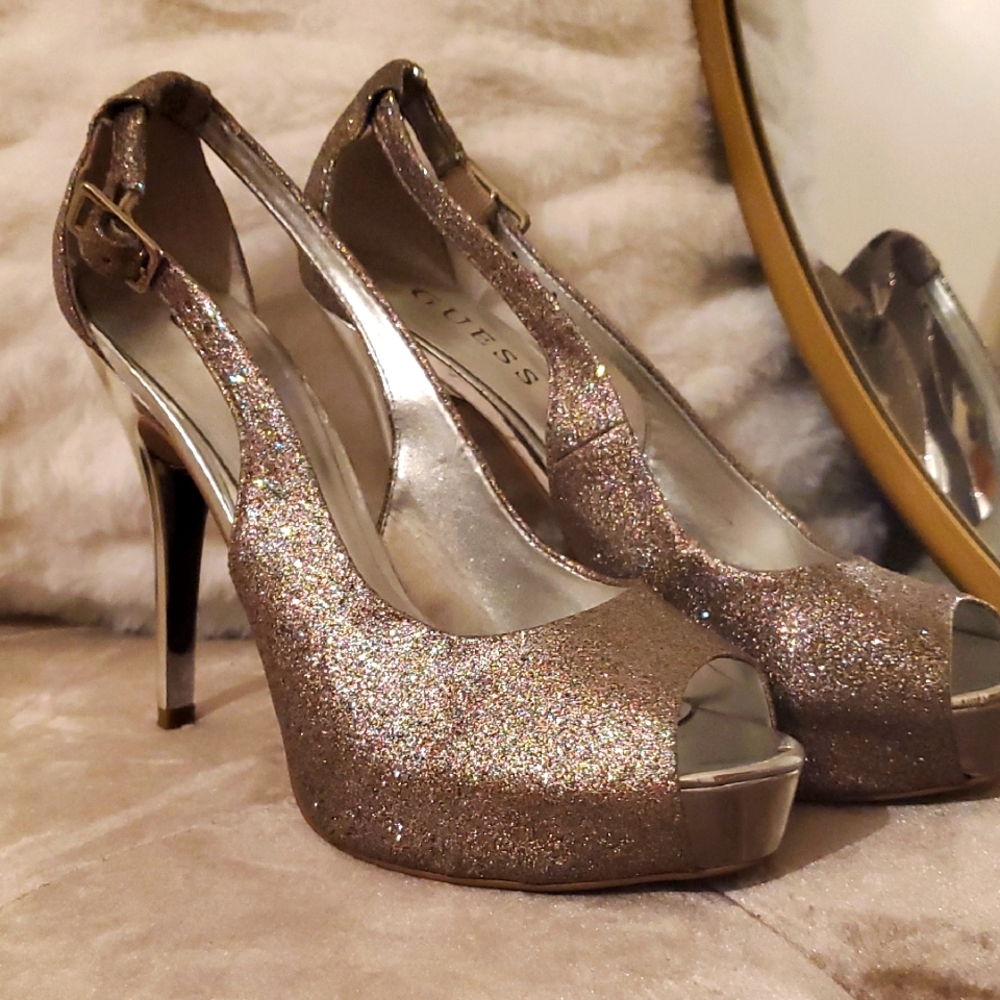 Guess Pink Glitter Stiletto Heels - Picture 1 of 9